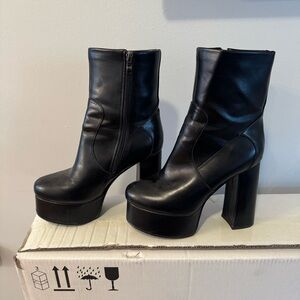 Dolls Kill Black Chunky Heel Boots